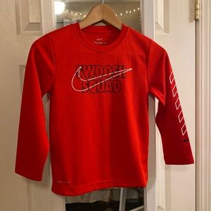 Boys Nike dri-fit long sleeve shirt. Red, black & white. Size 7 large